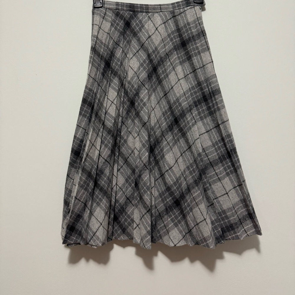 Vintage Frankly Speaking Grey Black Plaid Pleated Wool Skirt